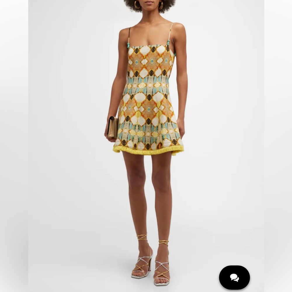 Alexis Cruz Fit-&-Flare Fringe-Hem Linen Mini Dress